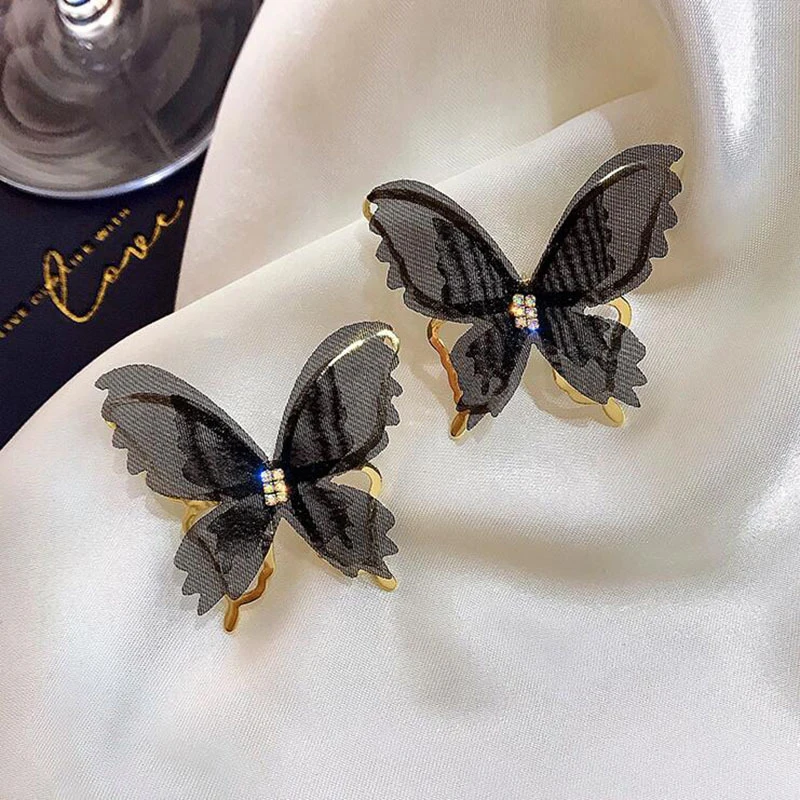 Big Mesh Butterfly Earrings Romantic Tulle Animal Black White Butterfly Stud Earrings Party Wedding Fashion Jewelry