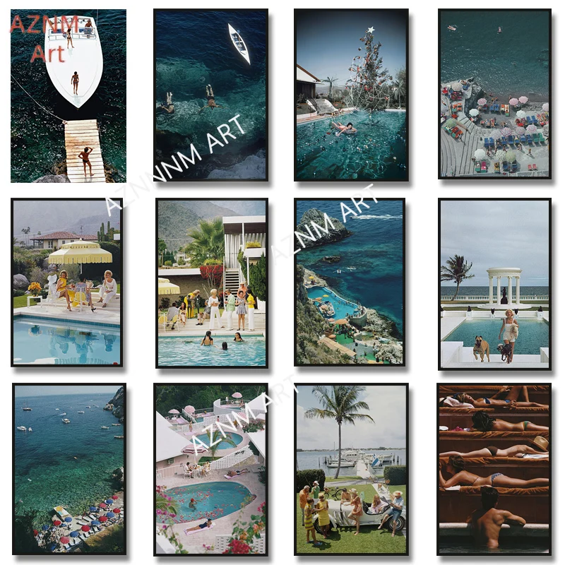Slim Aarons Speedboat Landing Pool Party Vintage Photography Posters Print Art Canvas Painting Pictures Living Room Home Decor