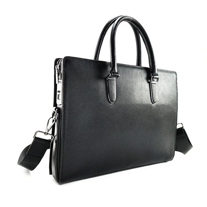 New Head Layer Cowhide Large Capacity Computer With High-end Feel Men's Business Commuting Leather Handbag Fingerprint Briefcase