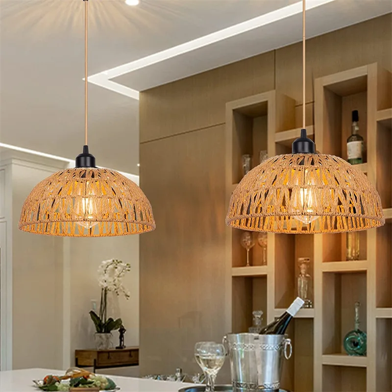 Bohemian Rattan Ceiling Light with Mid-Century Handwoven Pendant Design E27 Base modest ceiling lamps home decor