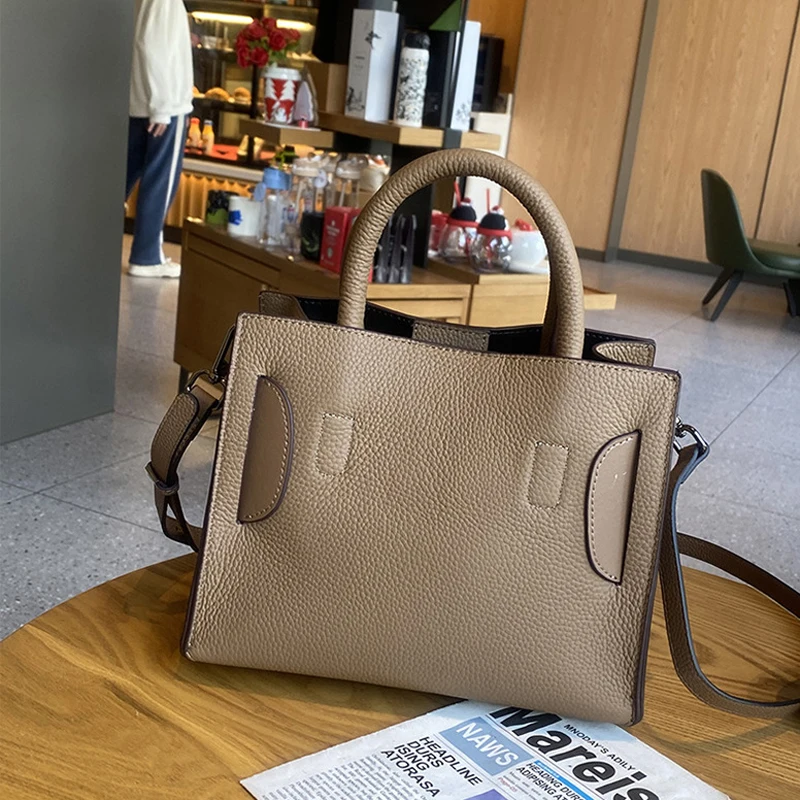 Fashion High-end Wide Belt Design Tote All-match Cowhide Leather Women\'s Handbag Luxurious Office Female Shoulder Bag