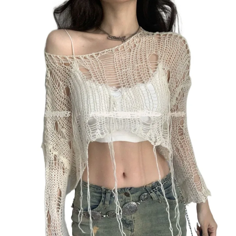 Y2K マルチスタイル レディース ニットウェア |   ショートカットニットトップ＆レトロな雰囲気のニットフーディー