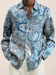 Men's graphic print long sleeve shirt 2023 fashion design luxury long sleeve tops men's four seasons button down lapel shirt