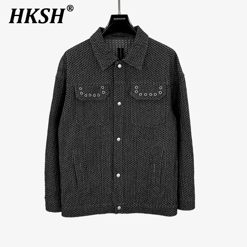 

HKSH Autumn Winter Spring New Men's Resistant Mesh Vintage Perforated Flip Pockets Safari Style Casual Jacket Chic Women's H2627