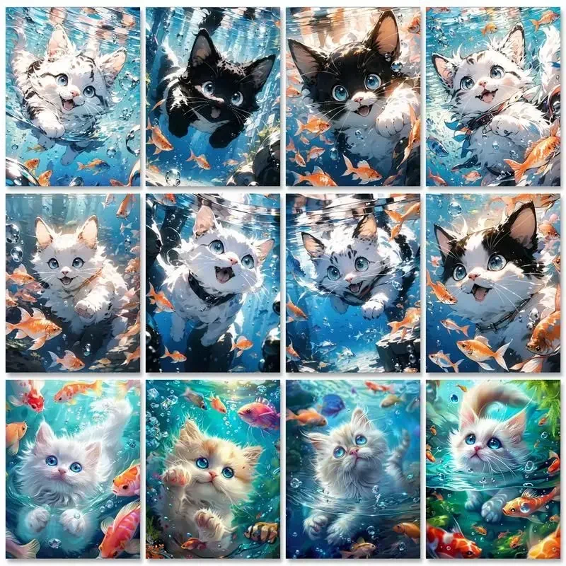 296800 Oil Paint By Numbers Kits Cat Acrylic With Frame For Adults Acrylic Painting On Canvas Handpainted Home Decor Art Diy