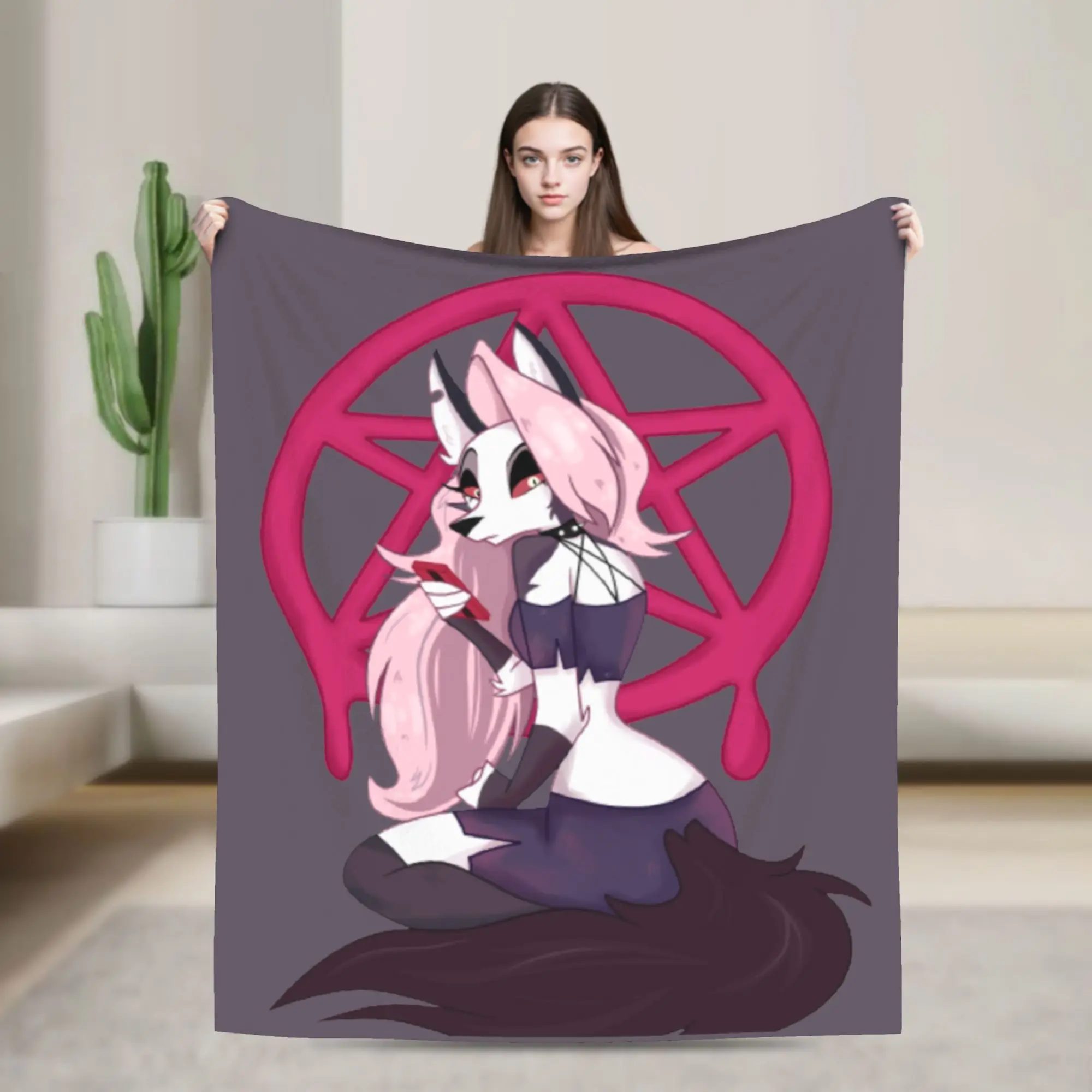 Cute Loona Anime Knitted Blankets Coral Fleece Plush  Lightweight Thin Throw Blanket for Airplane Travel Bed Rug