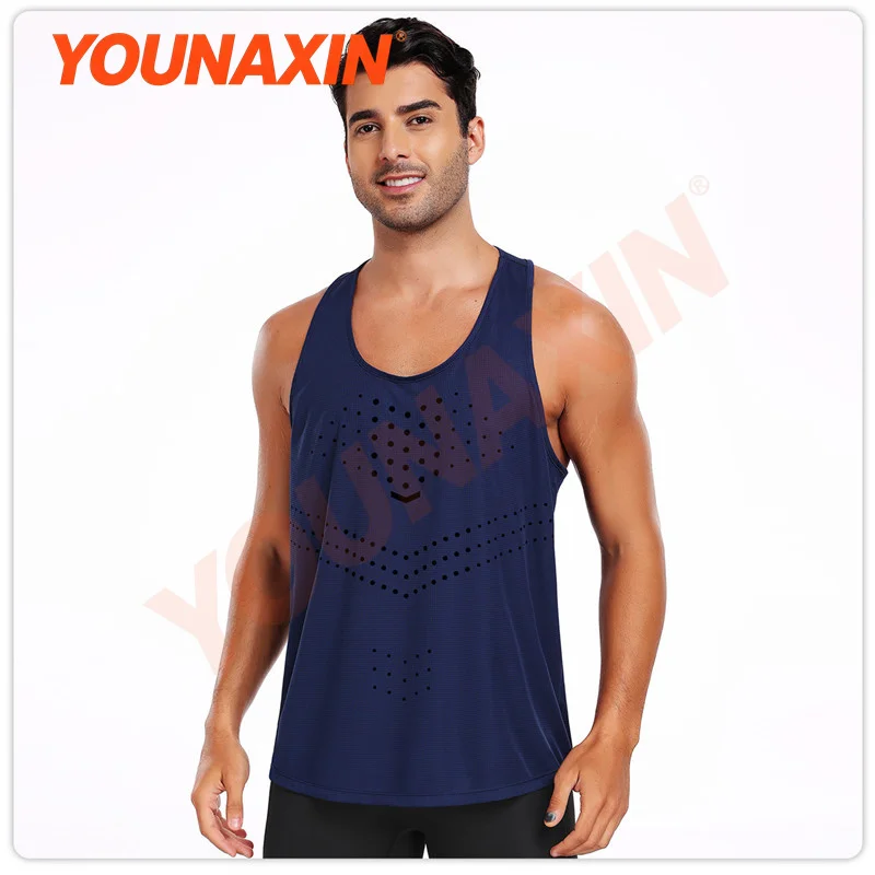 Men's V-neck Vest Quick-Drying Breathable Ice Silk Sports Sleevesless T-shirt Running Fitness Loose Top M L XL 2XL 3XL YOUNAXIN