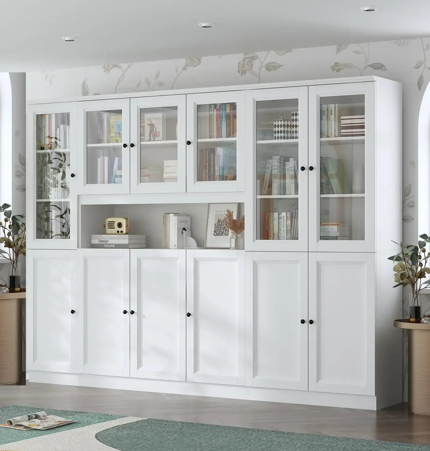 

Hitow Tall Bookshelf with Glass Doors, 3-Piece Bookcase Display Cabinet Set with Adjustable Shelf, Large Modern Storage Cabinet