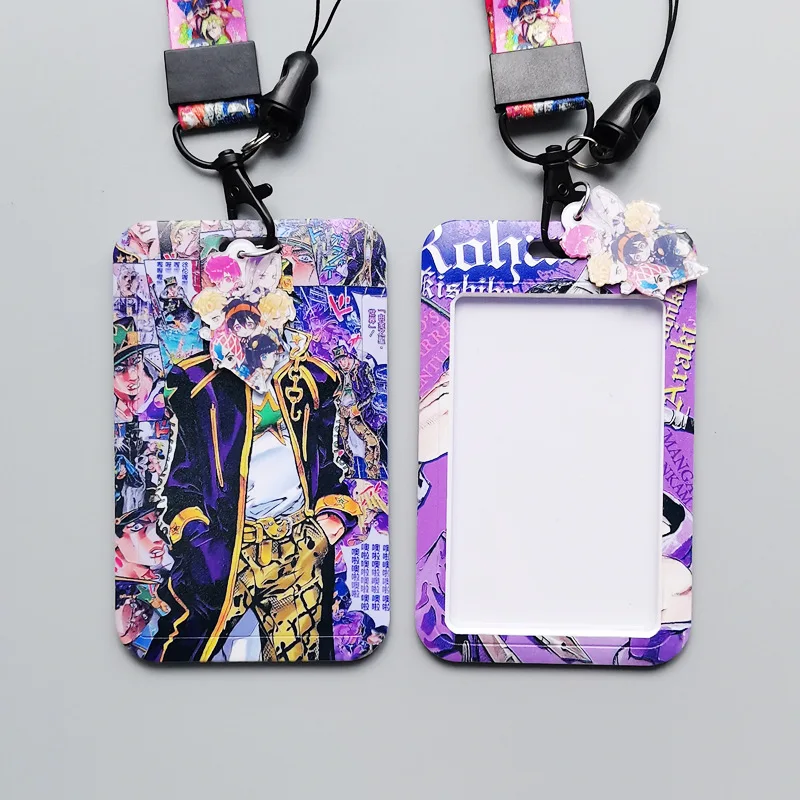 Anime JoJos Bizarre Adventure Lanyard Card Sets Keychain Cartoon Figure Pendant PVC Card Cover Keyring Jewelry Gift For Fans Acc