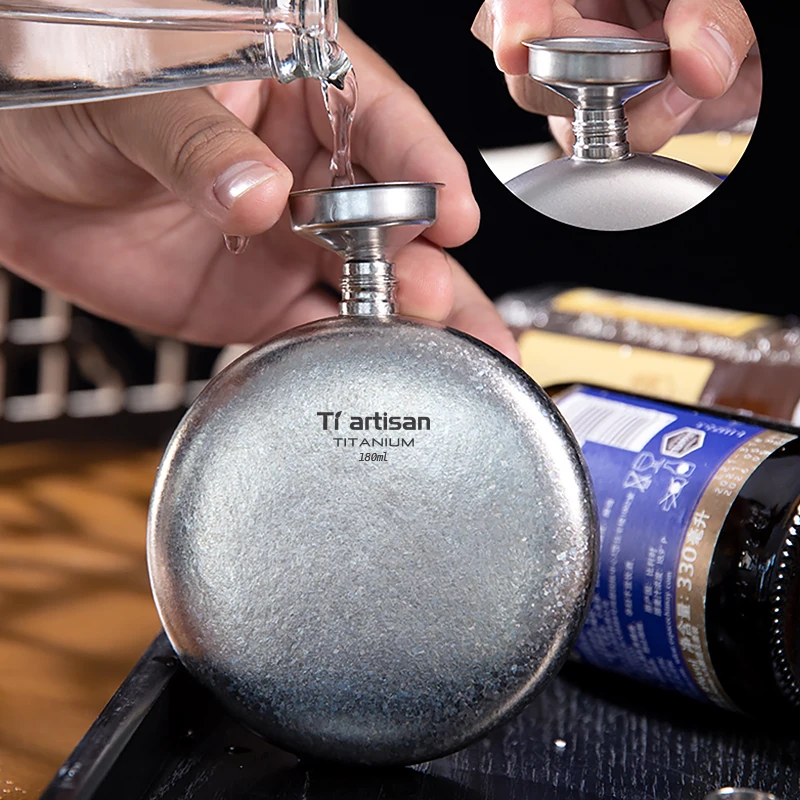 Tiartisan 180ml Titanium Durable Wine Flask with Funnel Outdoor Camping Hiking Mini Portable Alcohol Whisky Bottle