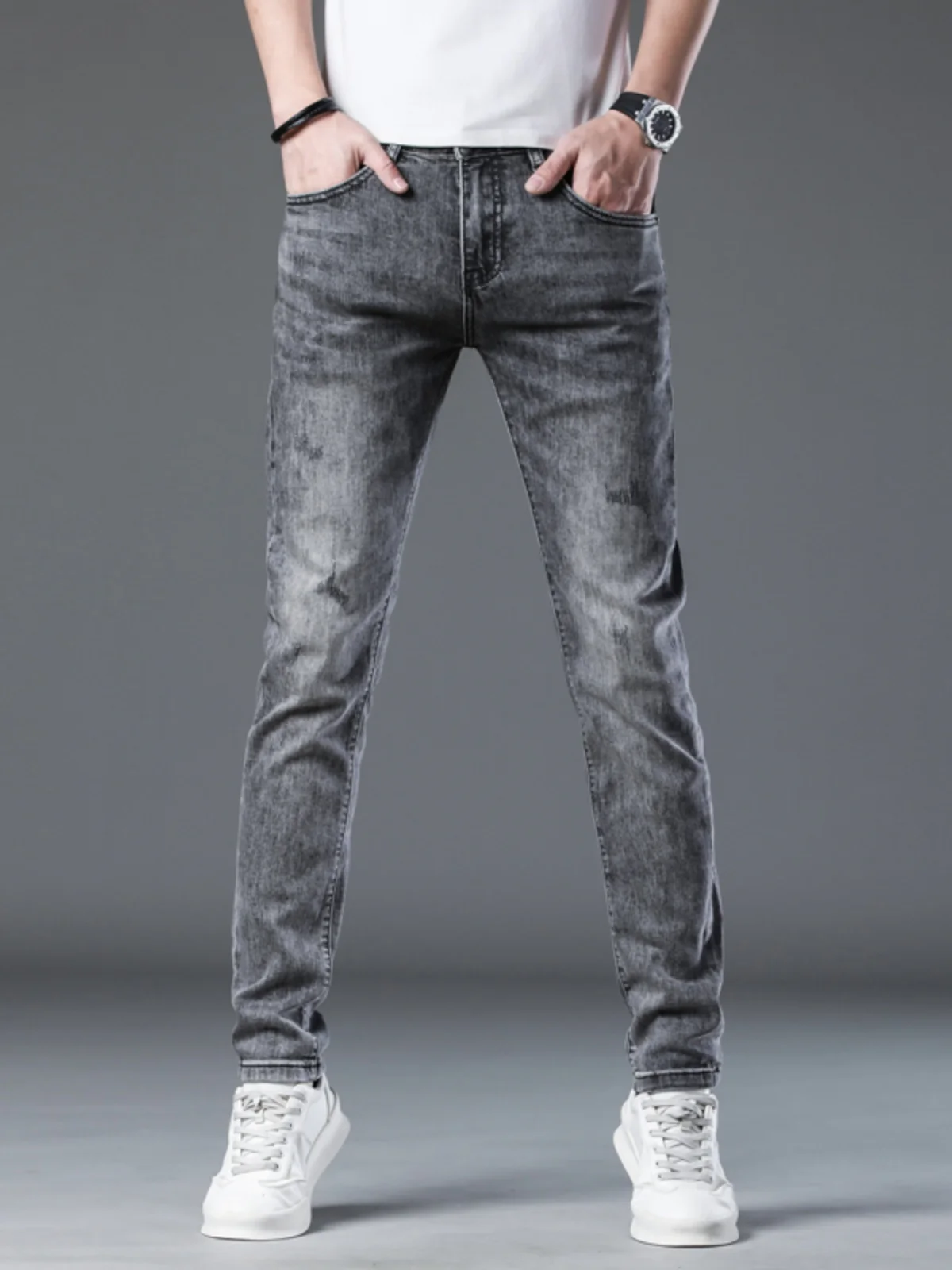 

Мужские джинсы с 3D-рельефным узором, облегающие, повседневные, из эластичного хлопка, со средней посадкой, длинные брюки в ретро-американском стиле, для весны и осени