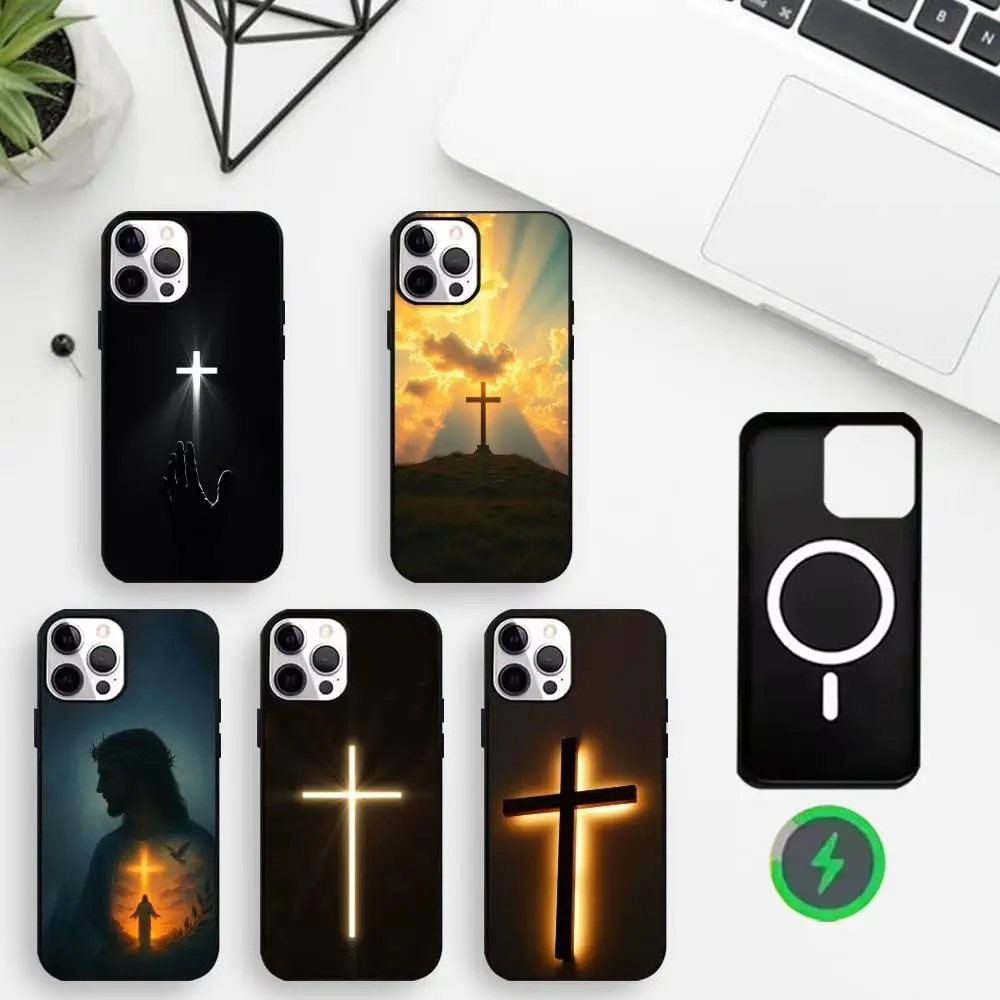 

Son Of God Jesus Cross Holy Light Phone Case For iPhone17,16,15,14,13,12,Wireless charging protective case soft cover