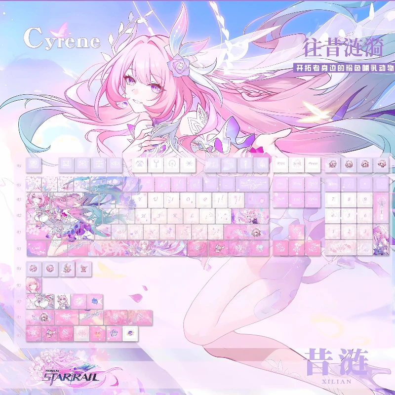 Honkai:Star Rail Cyrene 120 Keys Keycaps Cherry Profile Dye-Sublimation Pbt Material Anime 2d Game Style For Mechanical Keyboard