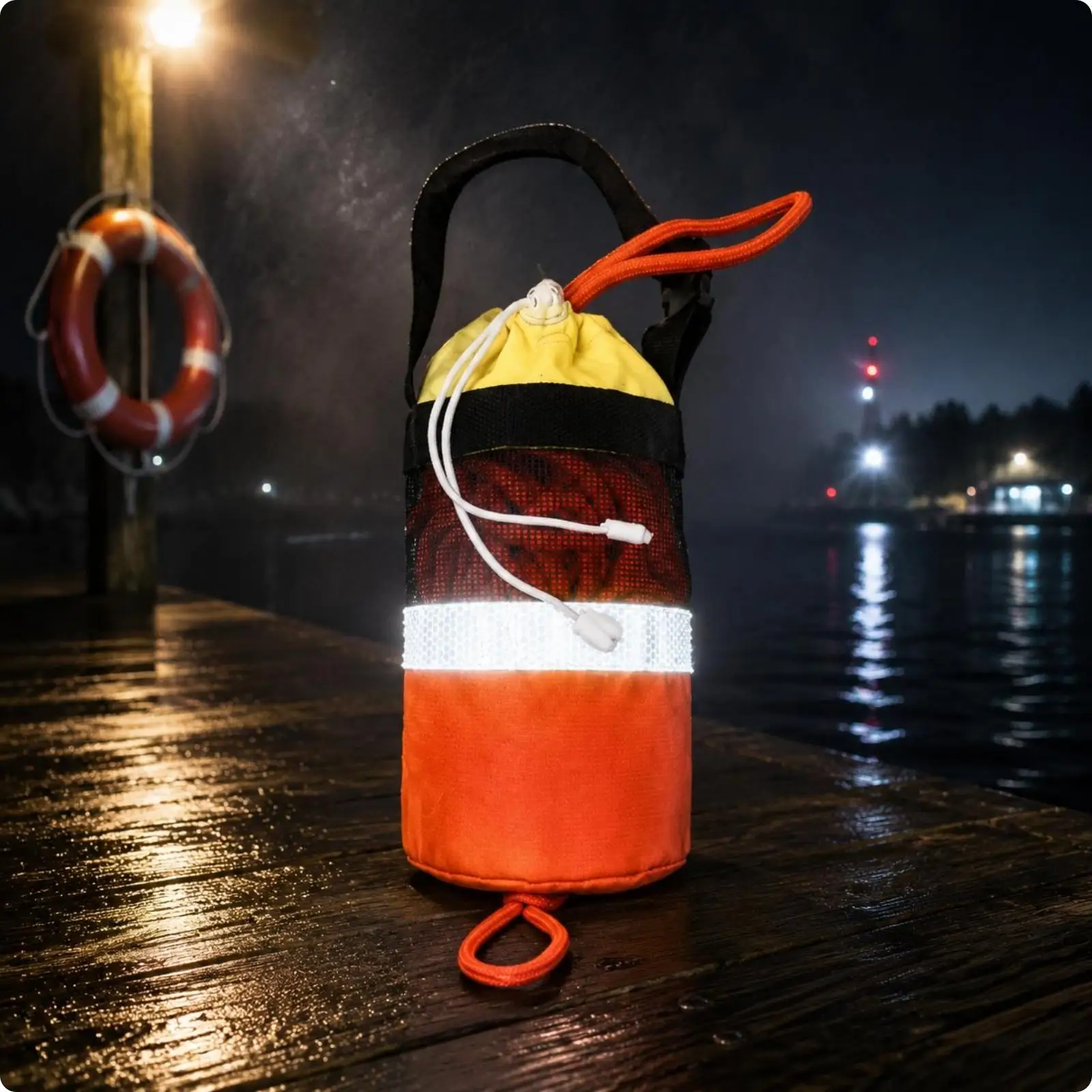 Aquatic Retrieval Throw Bag Reflective Band Rope Throw Bag Drawstring Opening Gear