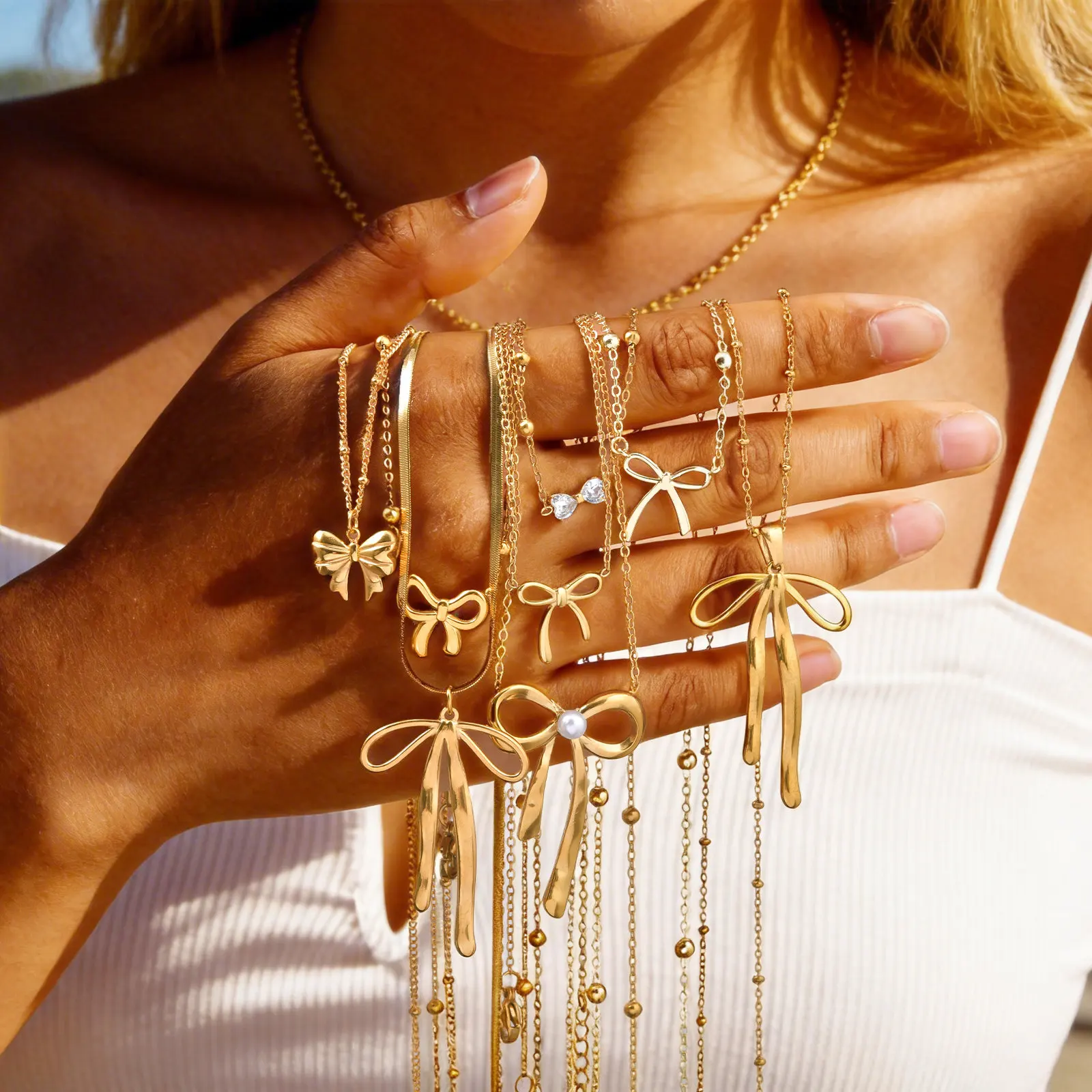 Vnox 2-teiliges Edelstahl-Halsketten-Set mit goldfarbenem Schmetterlingsanhänger, verstellbare Länge der Kette, Abstandsperlen, eleganter Alltagsschmuck – Detail 11