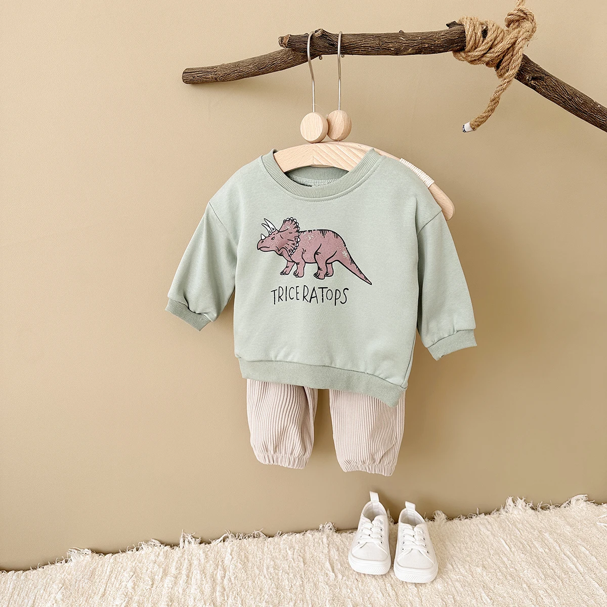 0-4Y Boy Girl Baby Clothes Set Newborn Cartoon Dinosaur Print Top Pants  Spring Autumn Cotton Long Sleeves Children 2PCS