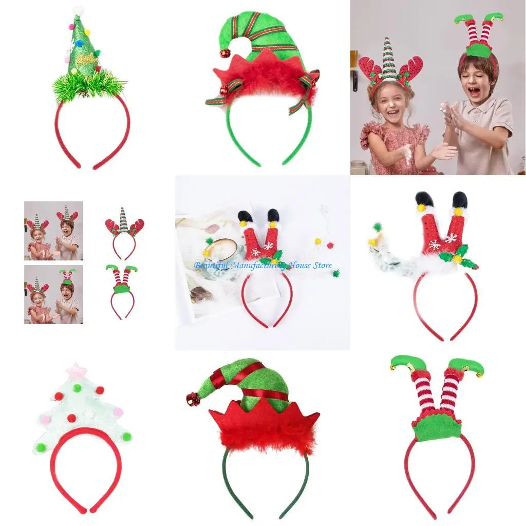 

E56A Antler Hair Hoop Glitter Christmas Hat Tree Headband with Glitter for Party