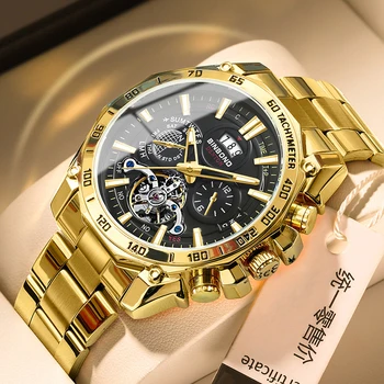 Herenhorloge Zakelijk Licht Luxe Merk Hoogwaardig roestvrij staal Drie ogen Zes-pins Waterdicht Herenmode Quartz Horloge Cadeau