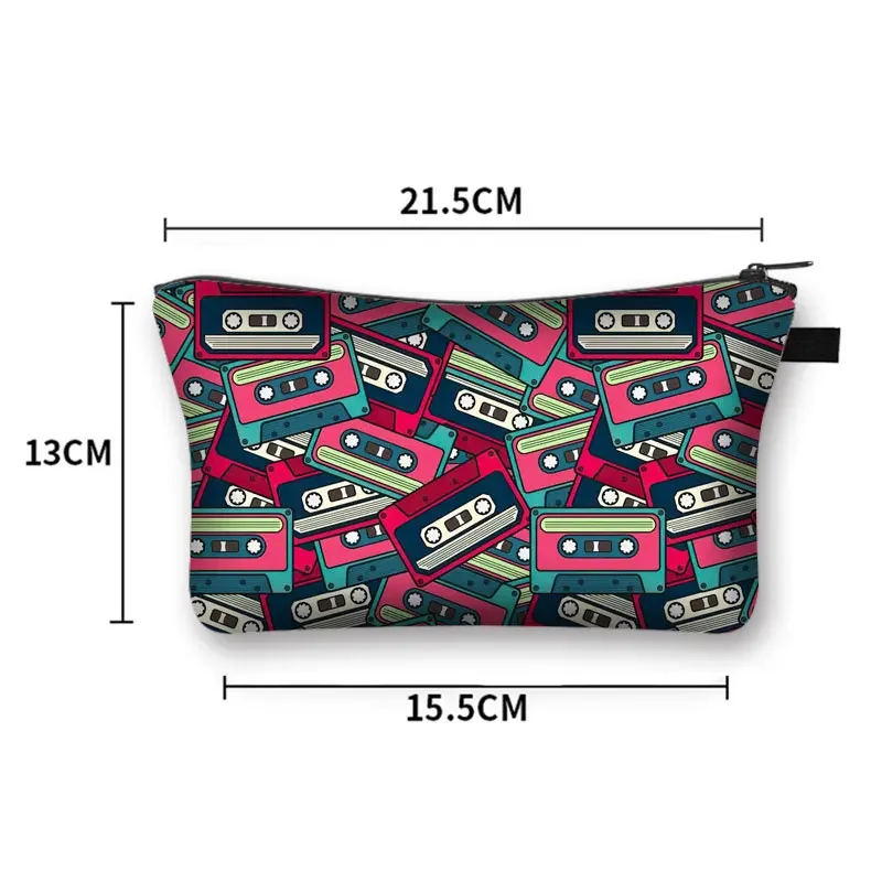 Cassette Tape Recorder Print Cosmetic Case Back To 80s 90s Women Makeup Bag Girls Toiletries Bag Lipstick Storage Cosmetic Bags