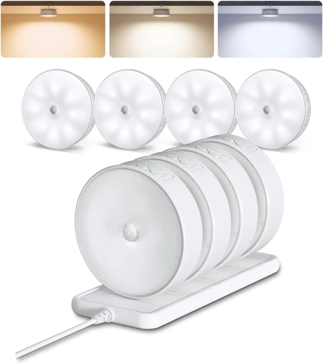 

8 Pack Motion Sensor Closet Lights with Charging Station, Rechargeable LED Night Lights, Dimmable Puck Light for Kitchen