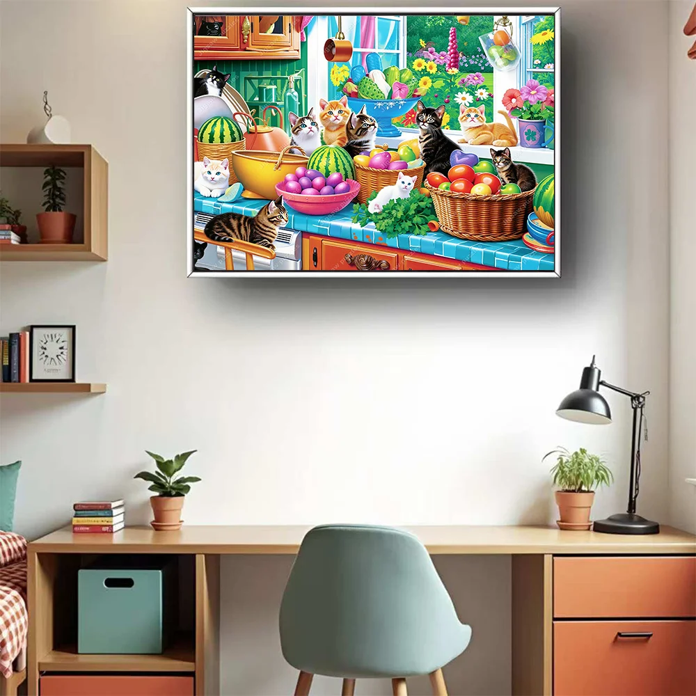 1000/2000/1314/520 قطعة أحجية الصور المقطوعة للبالغين - مشهد القطط والكبير والمطبخ مع قطط تابي/السلحفاة، قطع ألغاز للجري