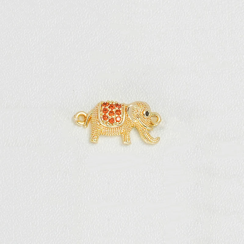 4 Pcs Pave Inlay Color Zircon Elephant Connector Diy Jewelry Accessorie Brass Plated Charm Bracelet Necklace Pendant Making Part