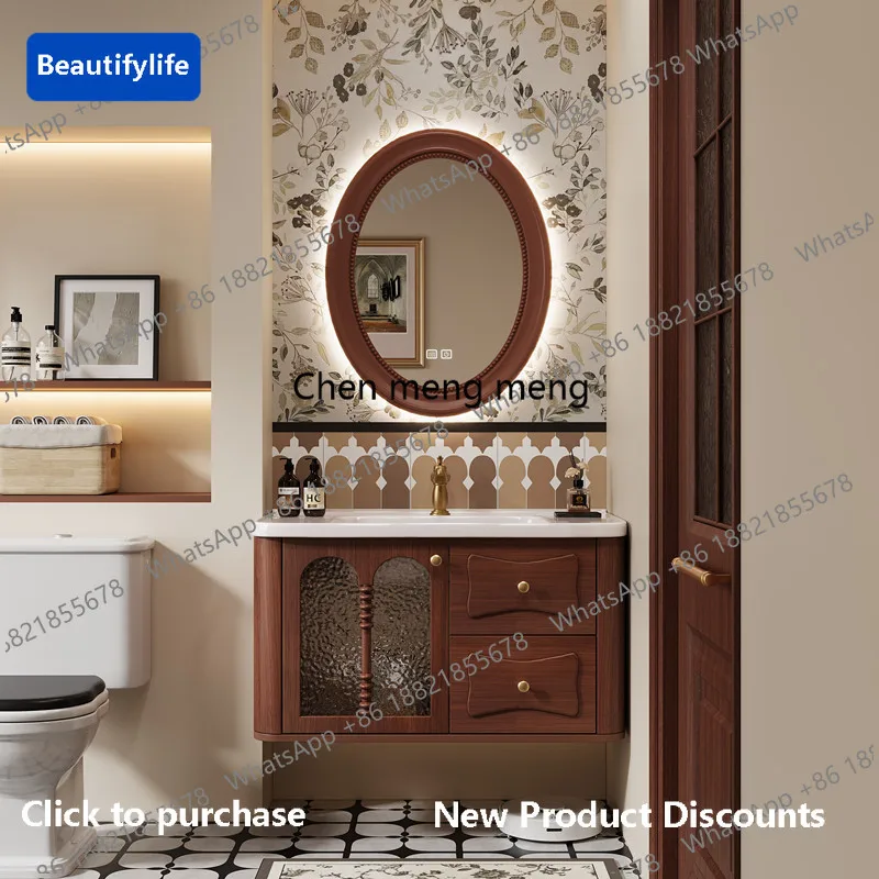 

Угловой подвесной деревянный шкаф для ванной комнаты b567 в винтажном стиле, с зеркалом для макияжа, мебель для дома