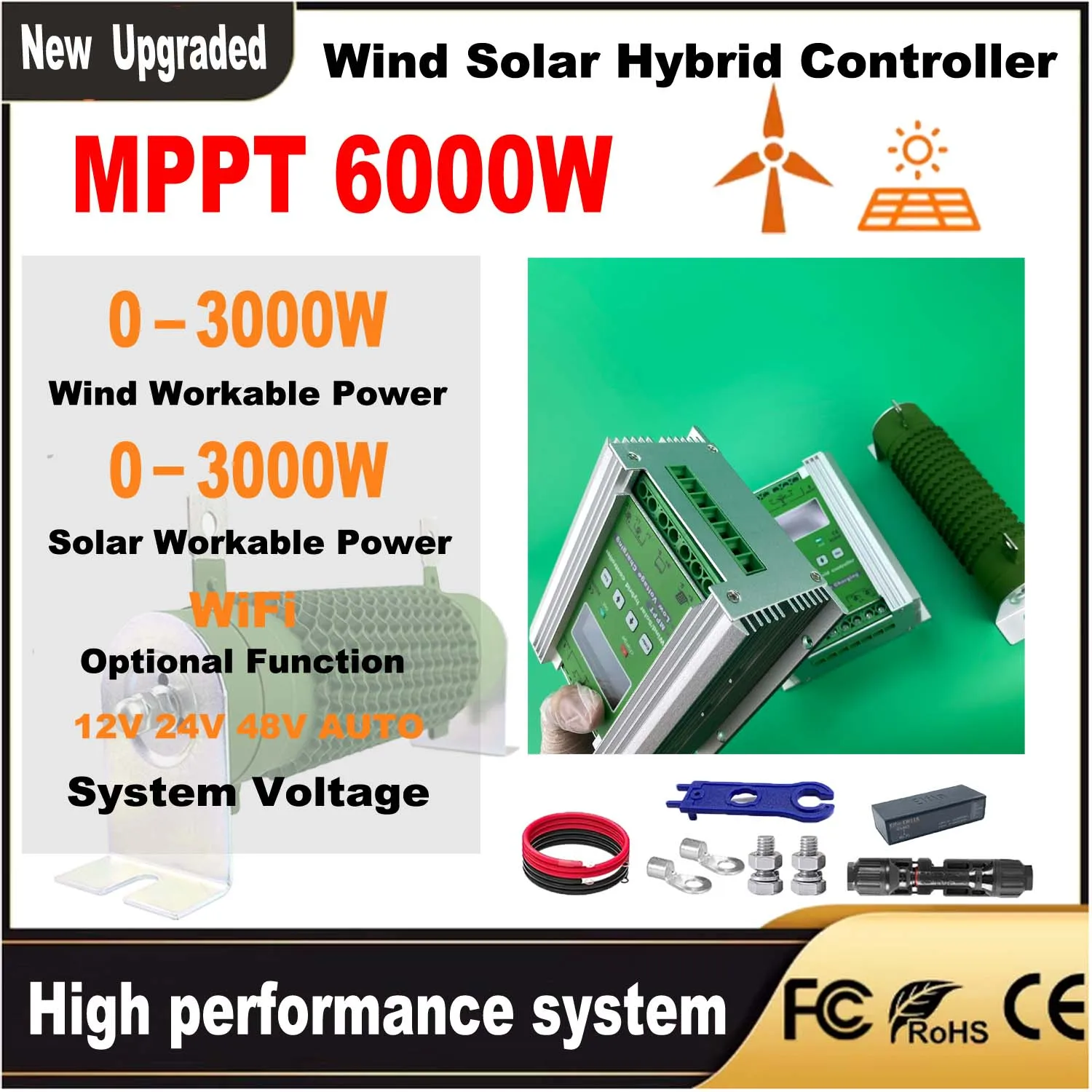 

Home Appliance MPPT Charge Controller 3000w 2KW Solar & Wind Hybrid System 12v 24v 48v Auto Regulator For Home Use Wind Turbine