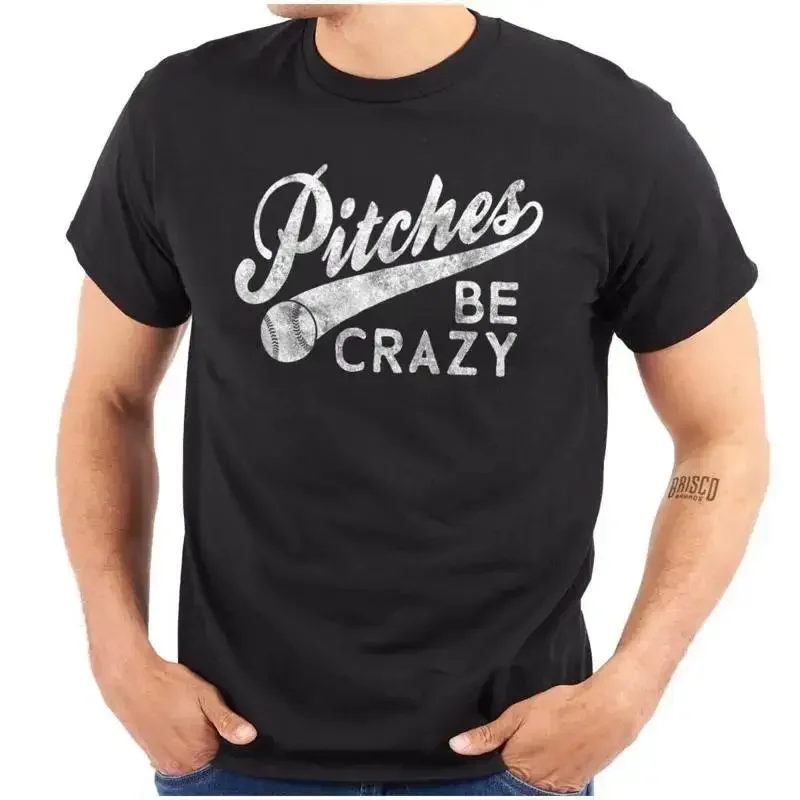 Funny Baseball Pun Pitches Be Crazy Joke Womens or Mens Crewneck T Shirt Tee