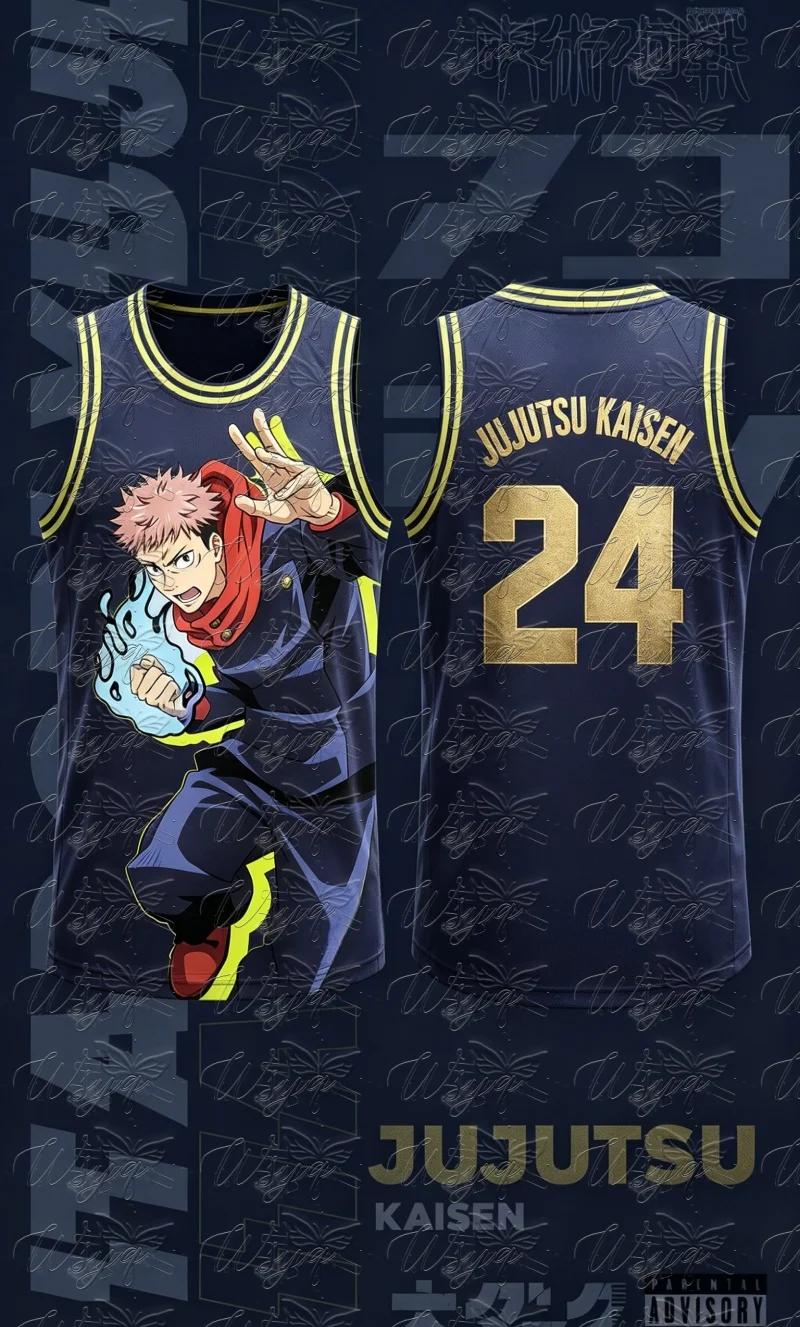 Summer Manga Quick Dry Mesh Basketball Tank Unisex Jujutsu Kaisen Yuji Itadori Curse Energy Print Street Sports Sleeveless Vest