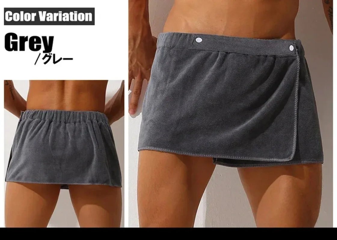 Sexy Schlafhosen aus Mikrofaser, Pyjamas für Herren, Nachtwäsche, kurze Handtuchhosen, seitlich geschlitzter Bademantel, Culottes, weich, dick – Detail 5