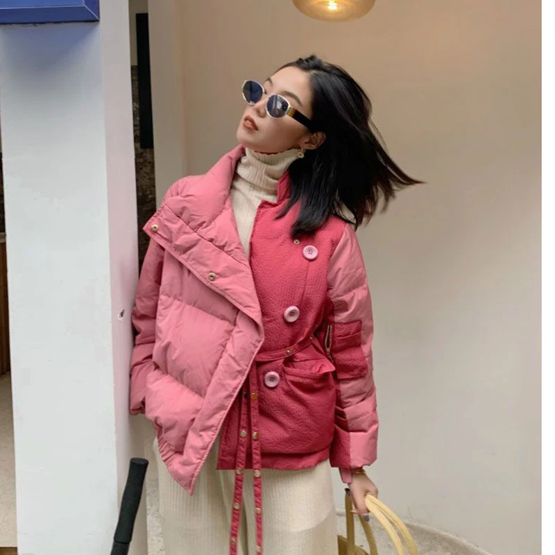 

Gidyq Korean Women Patchwork Parkas Winter Fashion Streetwear Female Thick Warm Down Jacket Casual Button Loose Puffty Coat New