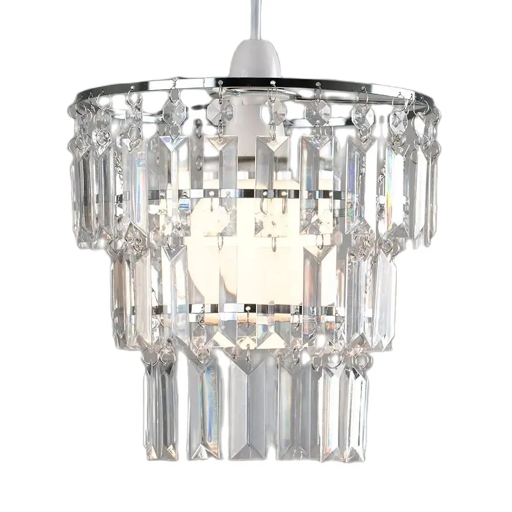 3 Tiers Clear Beaded Chandelier, Modern Chrome Chandelier Ceiling Pendant Light Shade with Acrylic Droplets (Without Cord Kit)