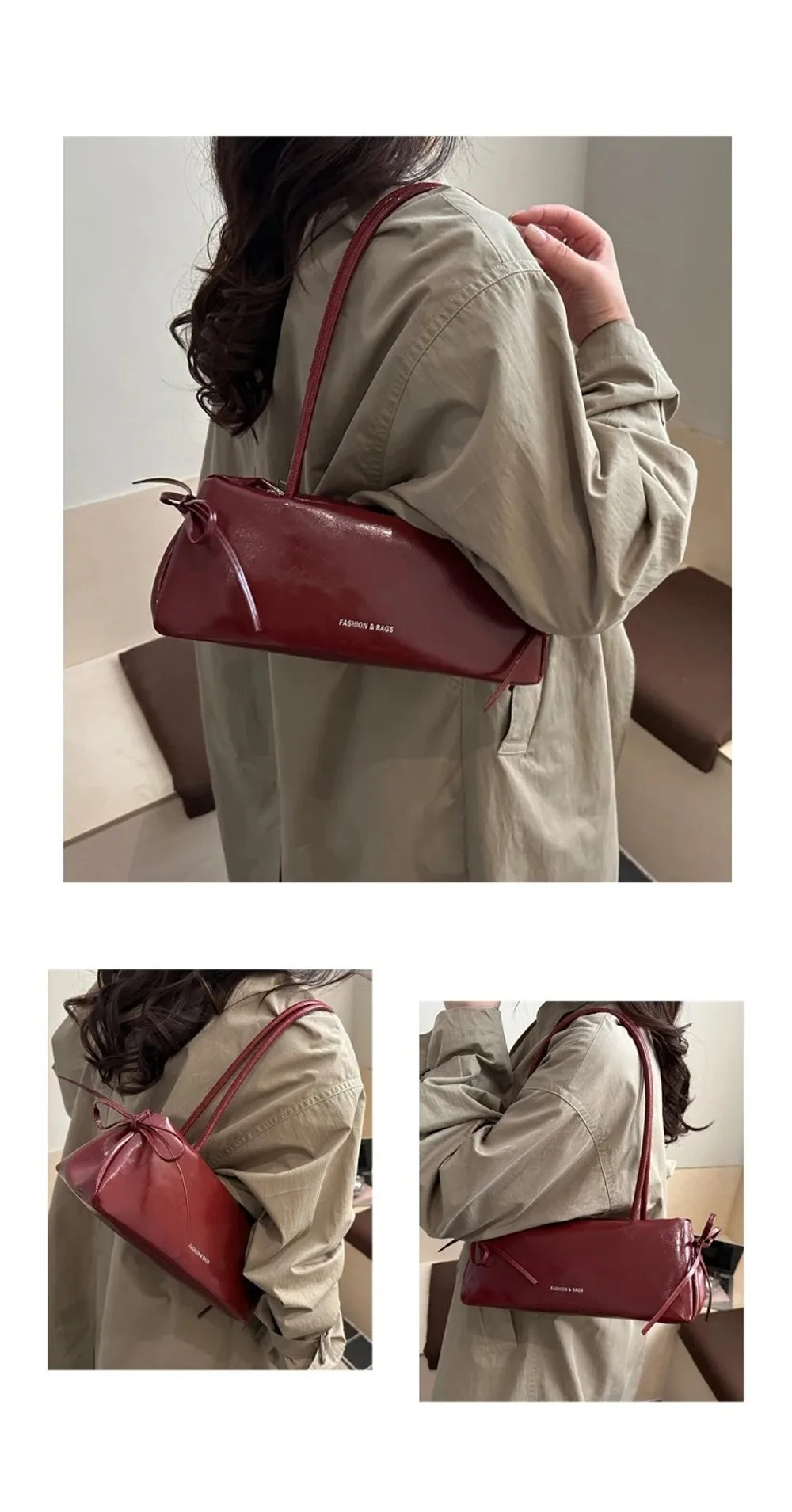 Vintage Einfarbige Damenhandtasche aus Weichem PU-Leder mit Knoten Schultertasche Unterarmtasche – Detail 11