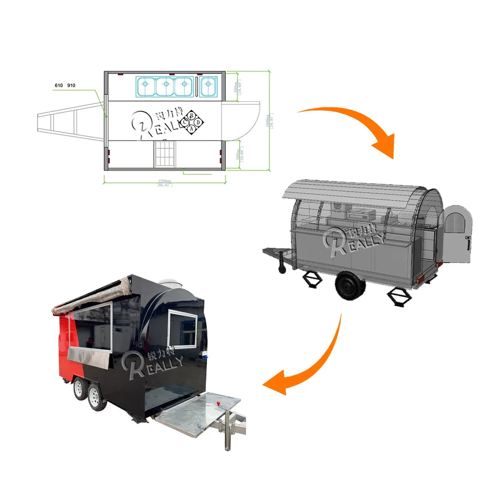 شاحنة طعام خارجية عربة آيس كريم متنقلة مطعم خارجي مجهزة بالكامل مقطورة طعام الشارع عربة هوت دوج متنقلة