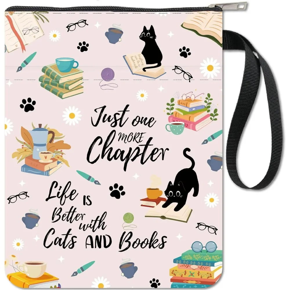 Cat Book Sleeves Coffee Flower Covers Protector for Paperbacks Washable Fabric Cloth Cover with Zipper