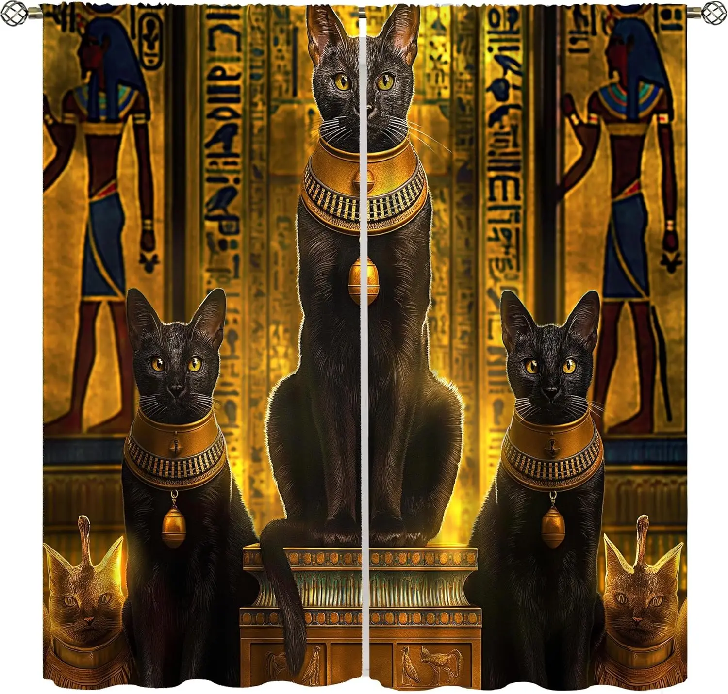 

Egypt Decor Curtains for Bedroom,Vintage Ancient Egyptian Mystery Pyramid Stones Wall Pharaonic Ritual Script Pattern Window Dra