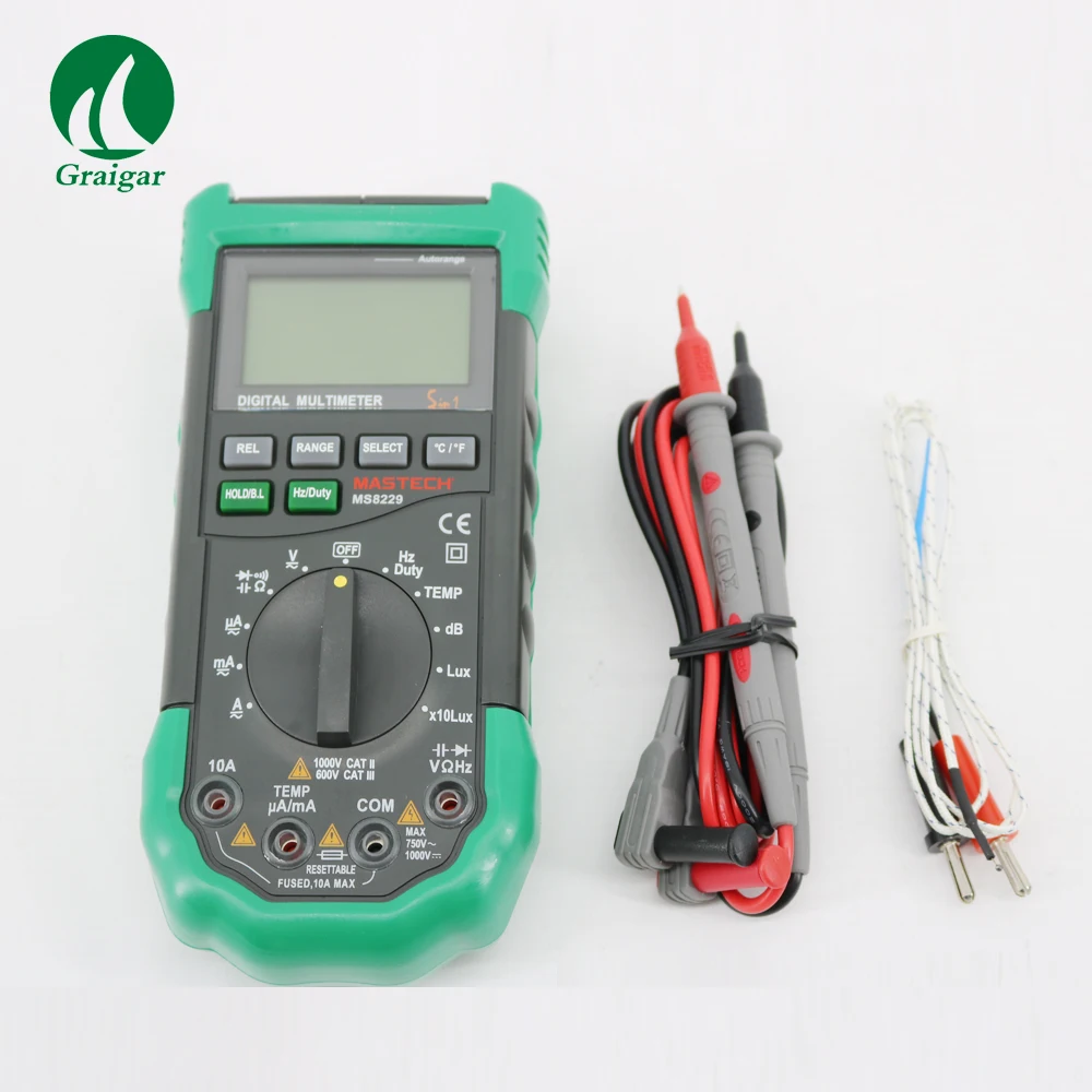 MS8229 Digital Multimeter 5 in 1 Temperature Lux Humidity Sound Meter with Back Light