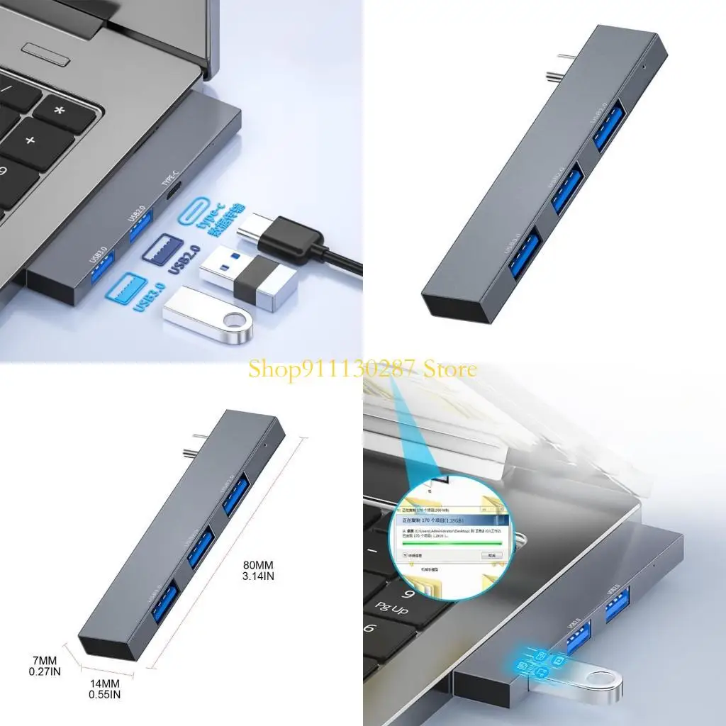 

J1HC 3-Port Usb Hub 3.0 2.0 USB/Type C Splitter Laptop Computer Notebook Accessories Aluminum Alloy Multi Extender Gadget