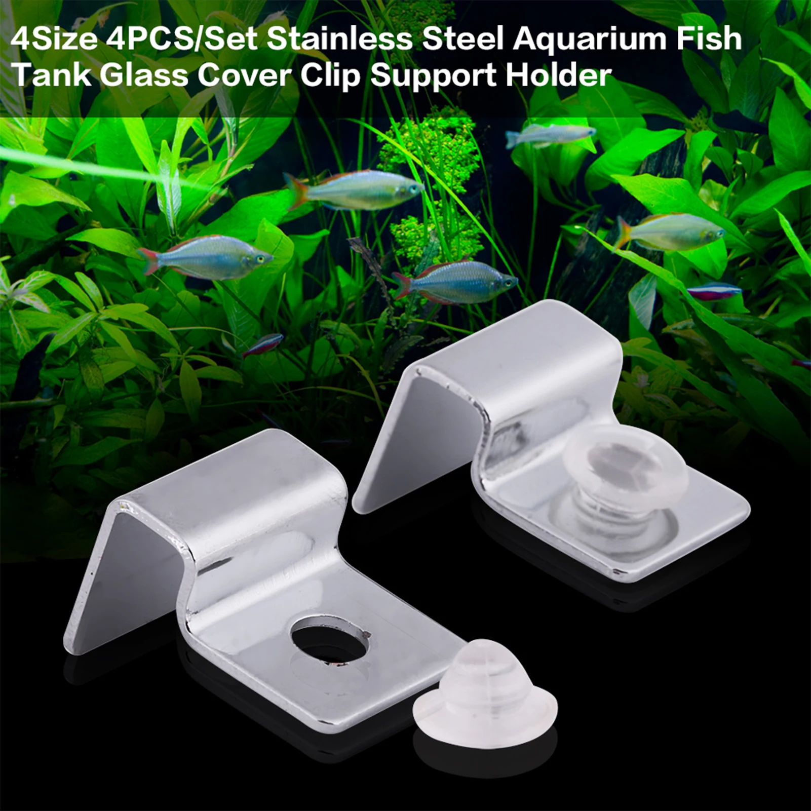 4Pcs/Set Stainless Steel Aquarium Fish Tank Glass Cover Clip Support Holder