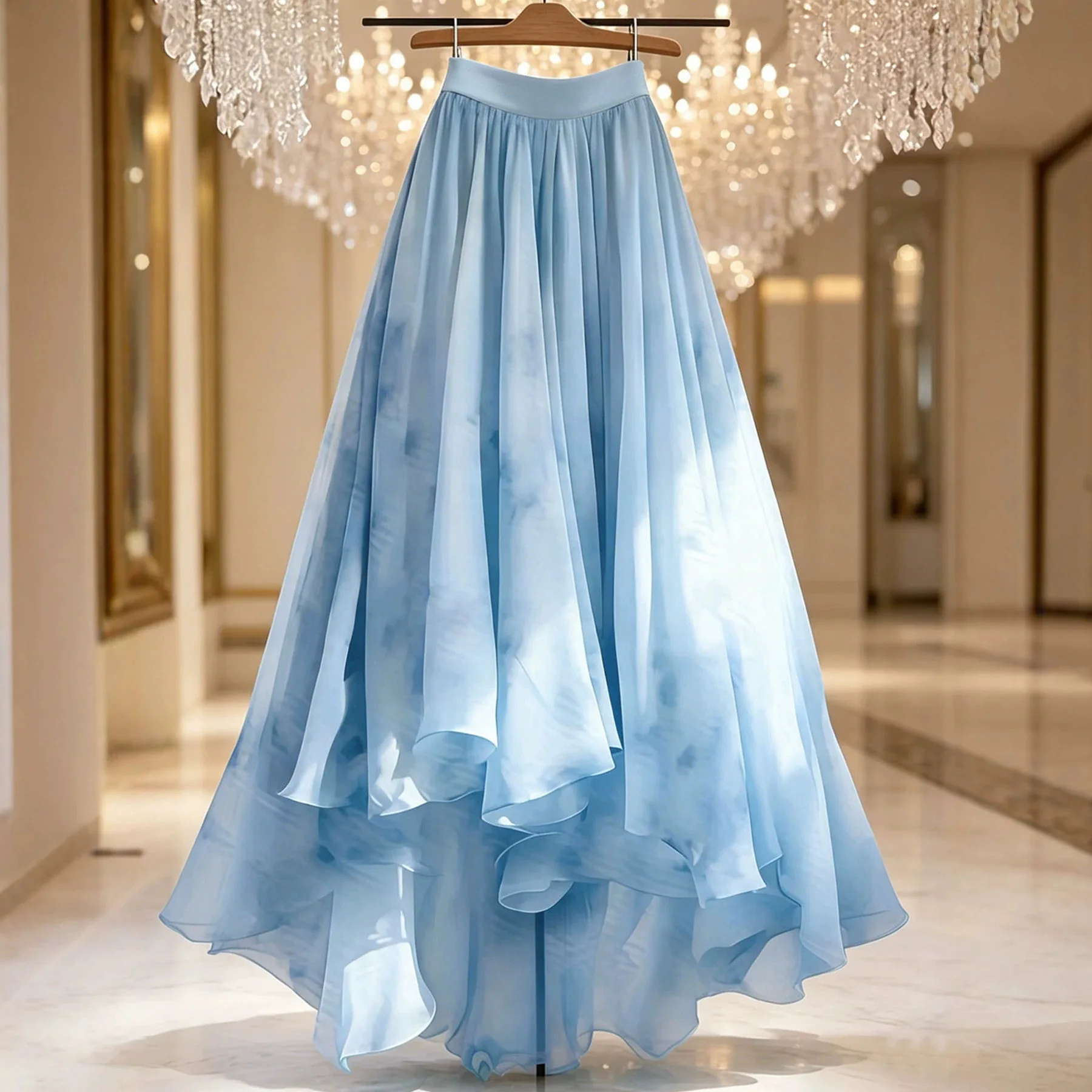 New Women's Mesh Printed Flared Skirt