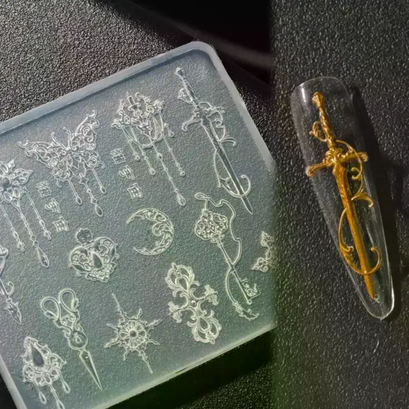 1pc Relief Silicone Mold,transparent European Retro Style 3d Flowers Bow Tie Nail Art Silicone Carving Mold Mould Template