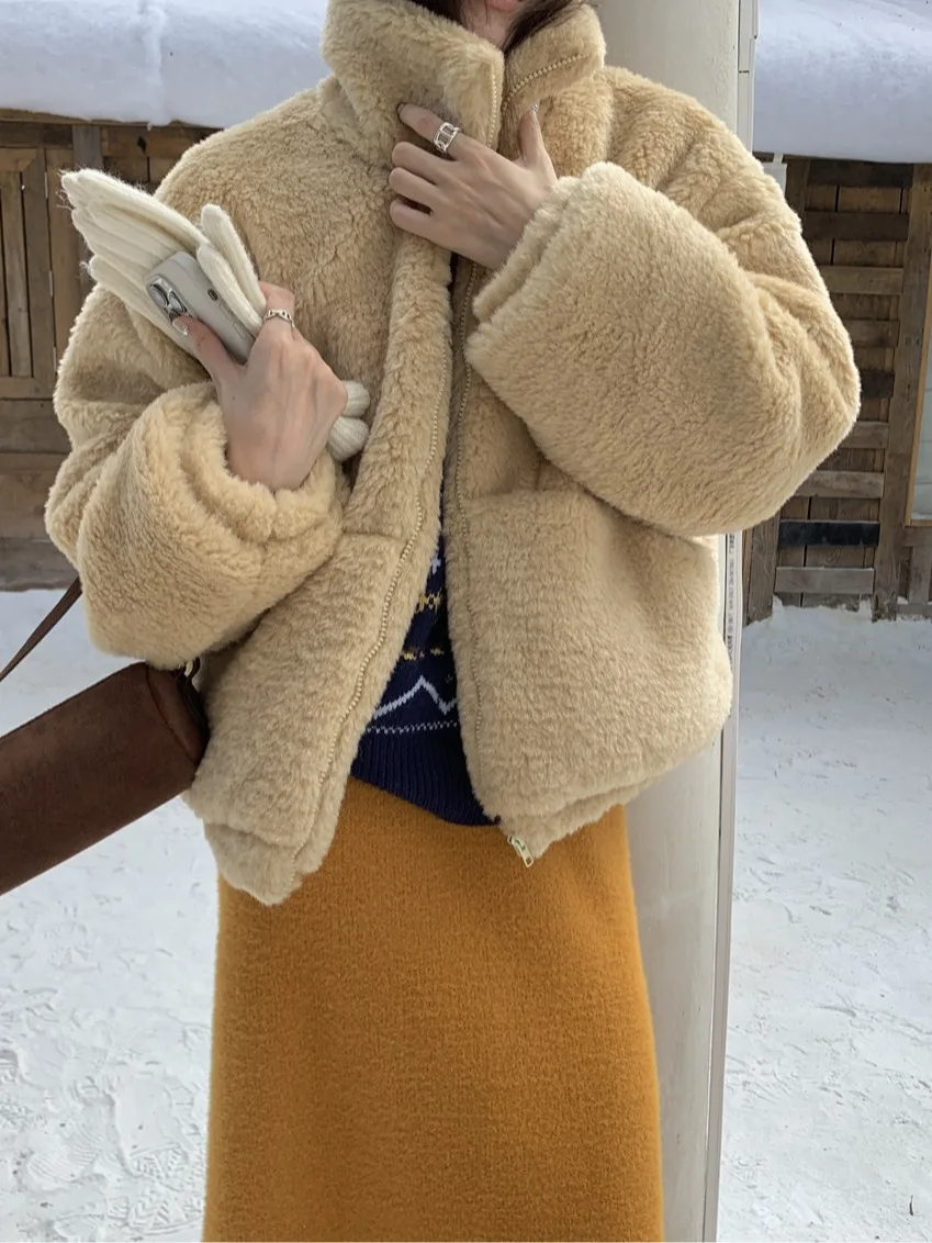 

Теплая теплая куртка из меха ягненка, женская куртка на молнии с хлопковой вставкой, осенне-зимняя верхняя одежда, мягкая удобная повседневная уличная одежда