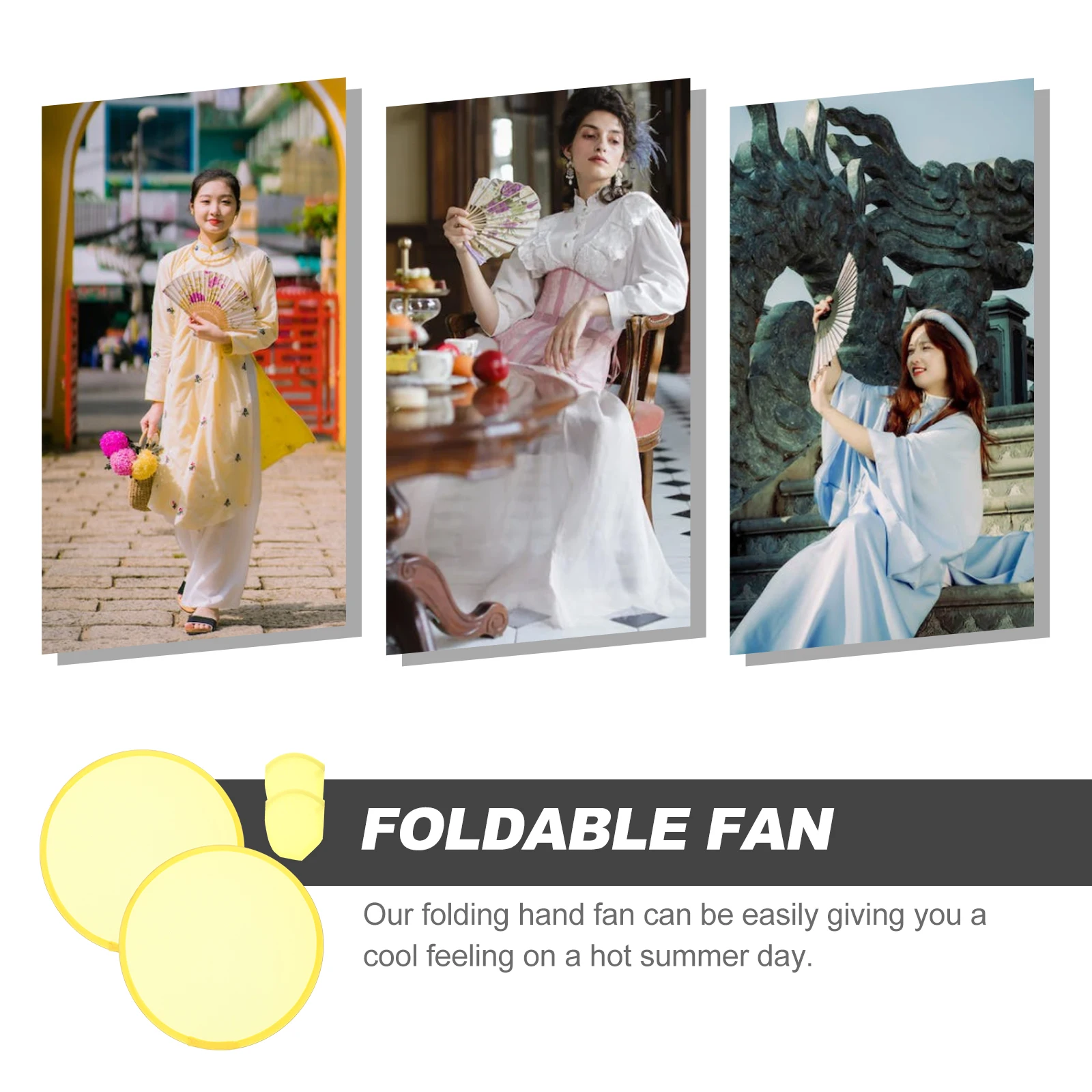 

2Pcs Foldable Circular Fan Compact Lightweight Handheld Fan Portable for Summer Party Dance Cosplay Performance