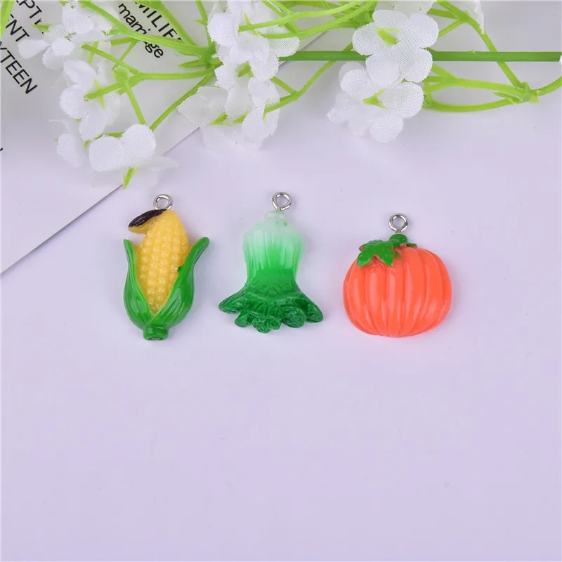 10pcs/pack Muti Vegetable Corn Cabbage Pumpkin  Charms Pendant  for DIY Earring  Keychain Jewelry Making