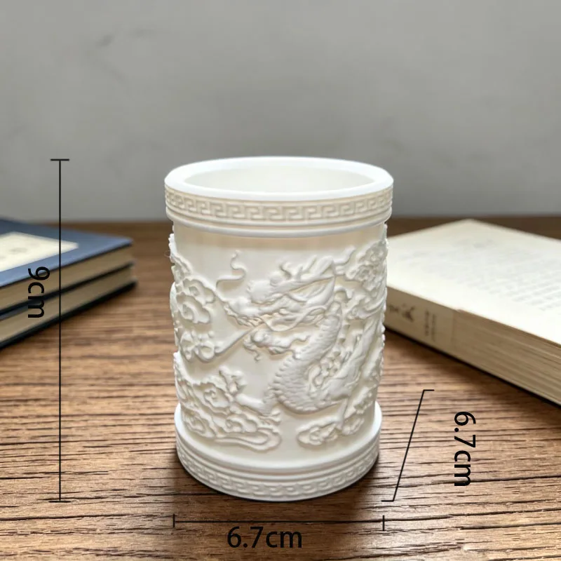 3D Printed Chinese Dragon Relief Pen Holder Oriental Traditional Cloud Pattern Desktop Stationery  Desk Decor Unique Art Craft