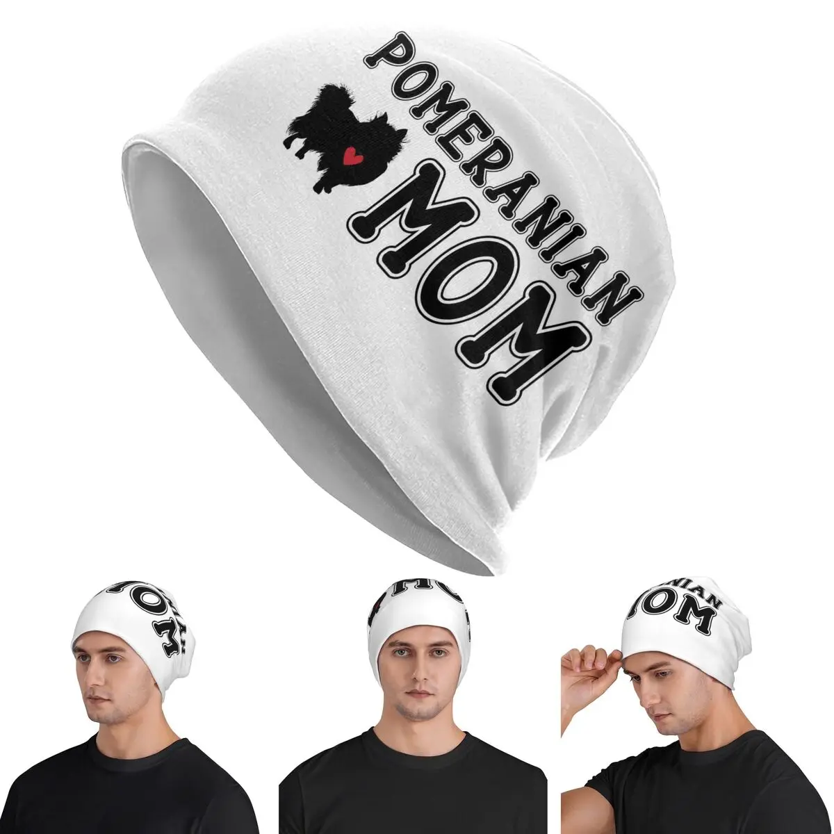 

Шапки-бини с померанским шпицем для мамы, теплая осенне-зимняя уличная шапка, вязаные шапки с капюшоном для взрослых унисекс