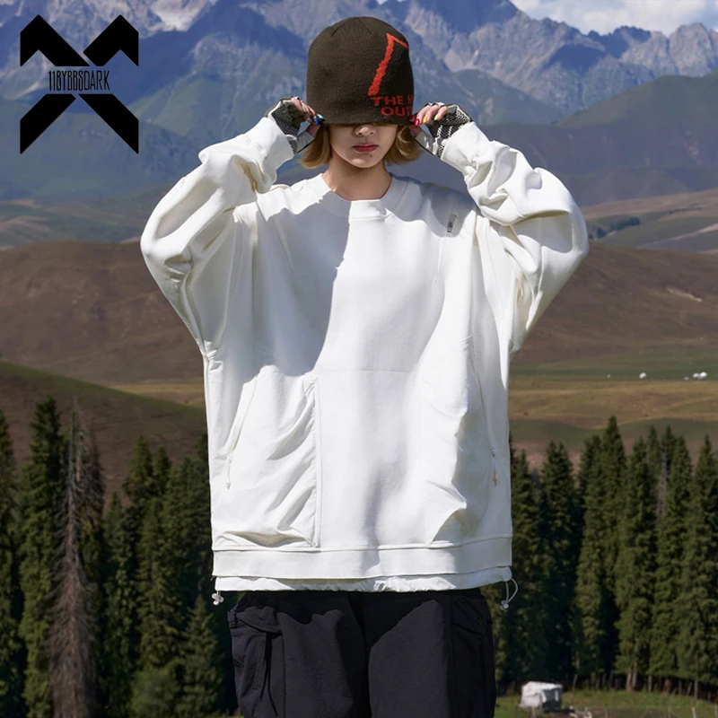 Men's Tactical Sweatshirt Oversized Pullover Streetwear 2026 Fashion Harajuku Loose Hoodie O-Neck Tops Men Clothing
