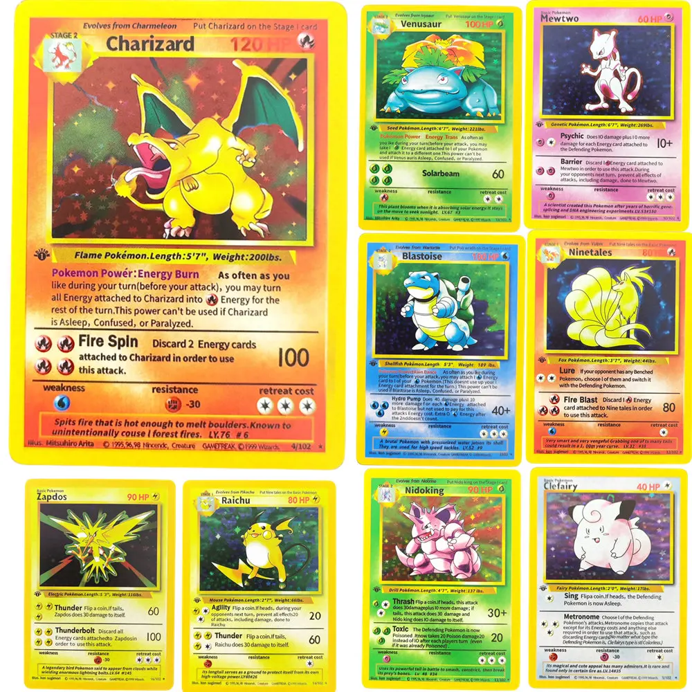 1999 PKM English GAME 1ST EDITION Charizard Blastoise Venusaur Holo Anime Game Collection Card Toy