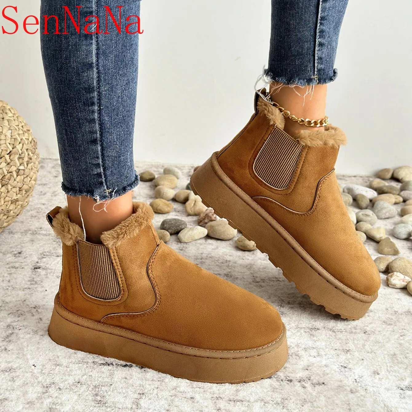 Winter Boots Women New Rubber Thick Sole Ankle Boots for Outdoor Elevated Comfort Warm Walking Cotton Shoes Fashion Snow Boots